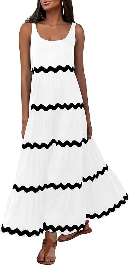 Pretty Garden Womens 2024 Summer Sundresses Sleeveless Scoop Neck Tiered Flowy Beach Vacation Party Long Maxi Dress