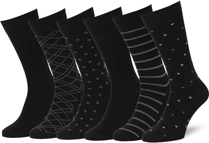 Easton Marlowe Mens Dress Socks 6 Pair Combed Cotton Classic Patterns No Seam Comfort