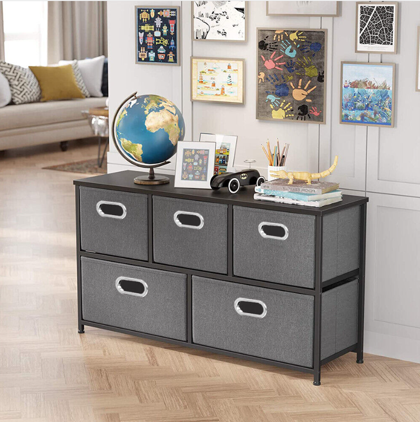 5 Fabric Drawers Storage Cube Bins Dresser Organizer Cabinet Bedroom Living Room