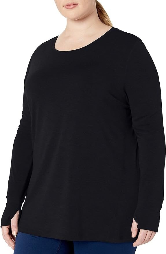Amazon Essentials Women's Studio Relaxed-Fit Long-Sleeve T-Shirt (Available in Plus Size), Black, Medium