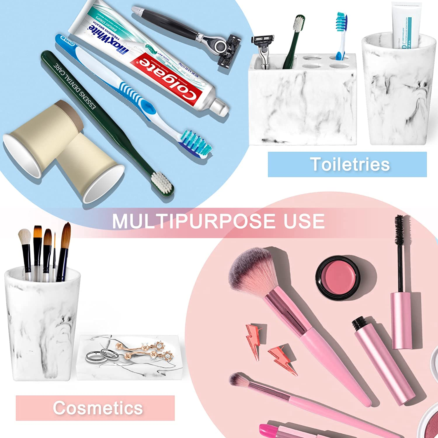 Bathroom Accessories Set Marble Look Set