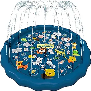 SplashEZ 3-in-1 Splash Pad, Sprinkler for Kids and Baby Pool for Learning – Toddler Sprinkler Pool, 60’’ Outside Water Toys – “from A to Z� Outdoor Play Mat for Babies & Toddlers