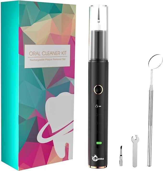 Plaque Remover for Teeth - Tartar Remover for Teeth, Dental Calculus Remover Teeth Cleaning Kit，4 Speed Modes with 4 Replaceable Heads ，IPX6 Waterproof with LED Light