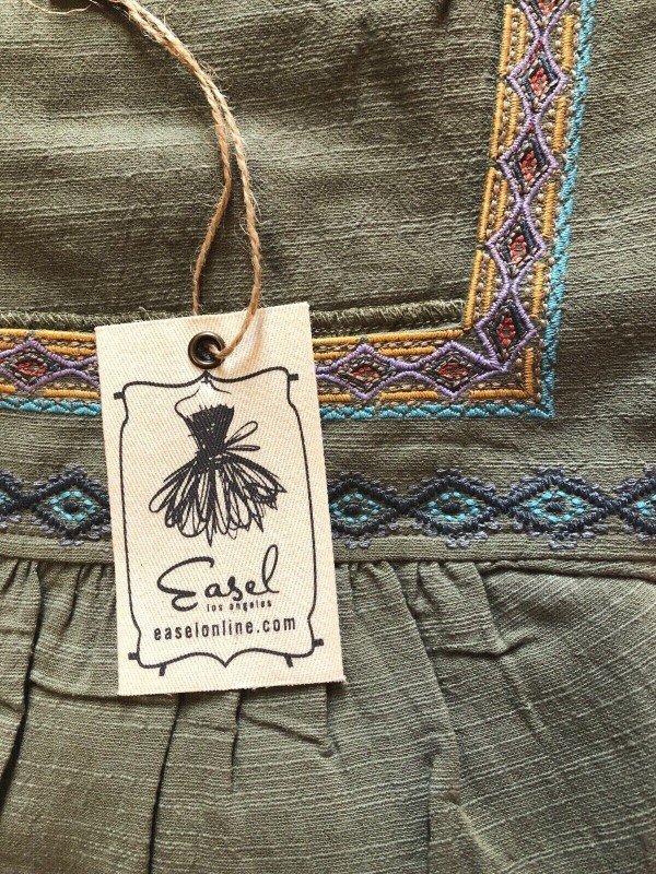 Easel Clothing Embroidered Square Neckline Sage Top Women's