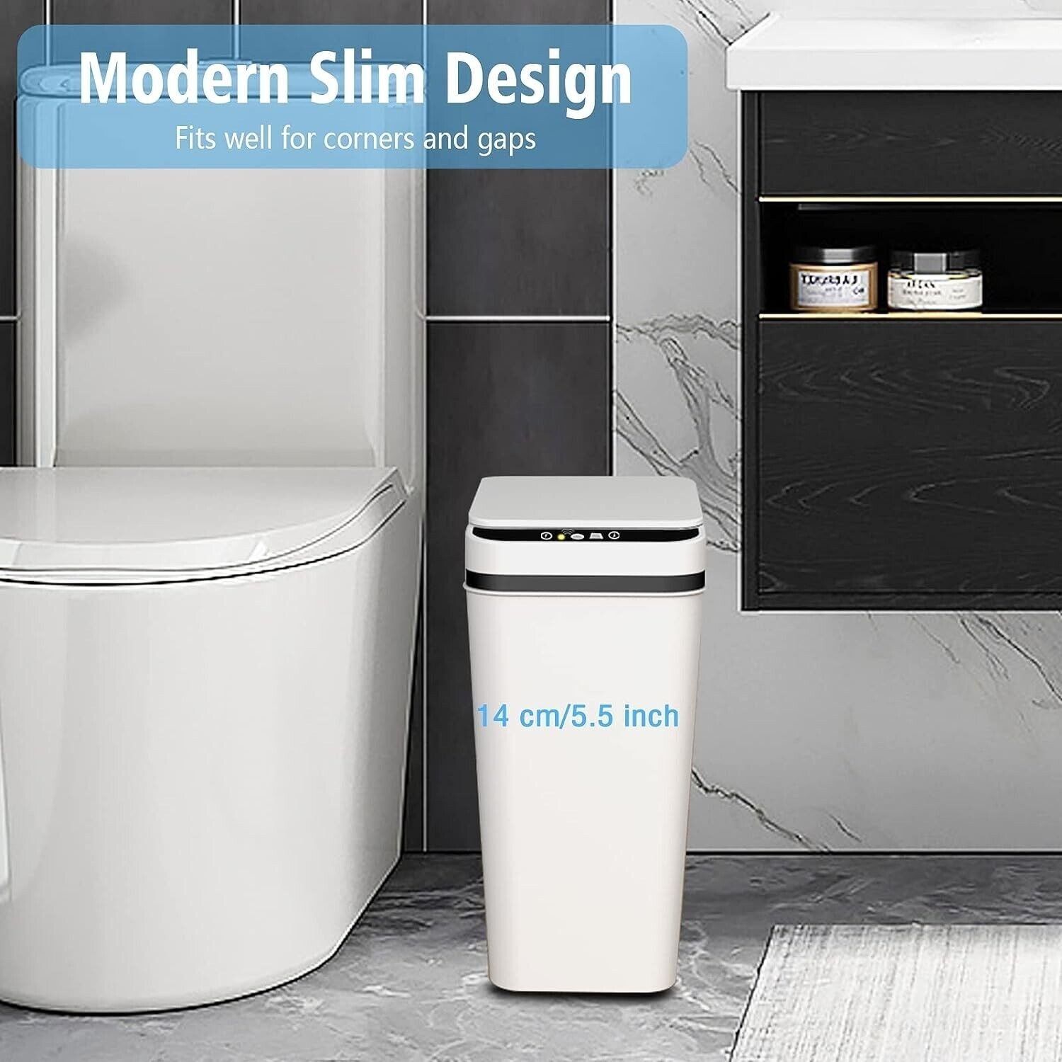 Bathroom Small Trash Can with Lid Touchless Automatic Garbage Can, 2.2 Gallon