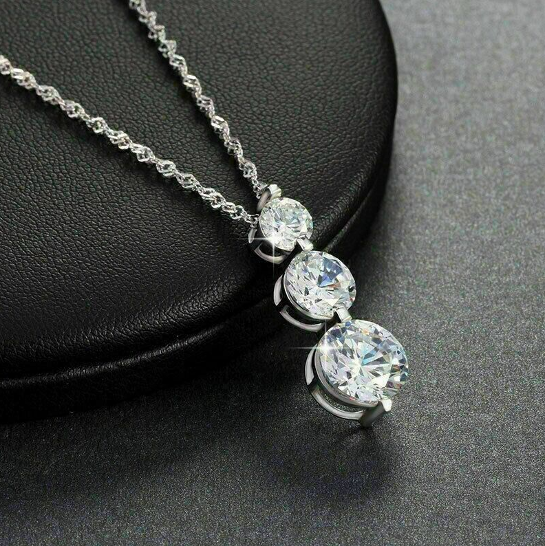 2 Ct Round Cut Simulated Diamond 14k White Gold Over Three Stone Pendant