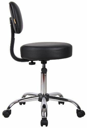 Boss Office Products Be Well Medical Spa Stool with Back in Black