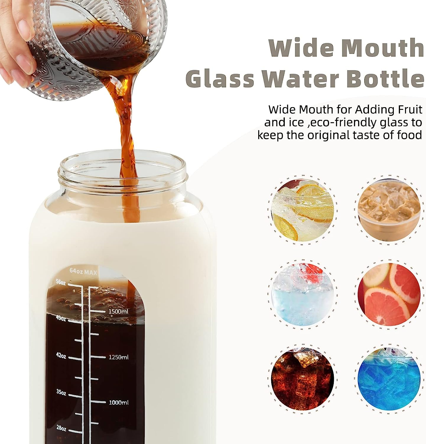 64Oz Glass Water Bottle with Straw and Handle Lid Half Gallon Motivational Glass