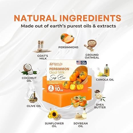 Persimmon Soap Bar for Body Odor Control – Purifying Deodorizing Body Wash with Goat Milk for Eliminating Nonenal Body Odor – Great for Skin Brightening, Natural Deodorant Soap for Men & Women