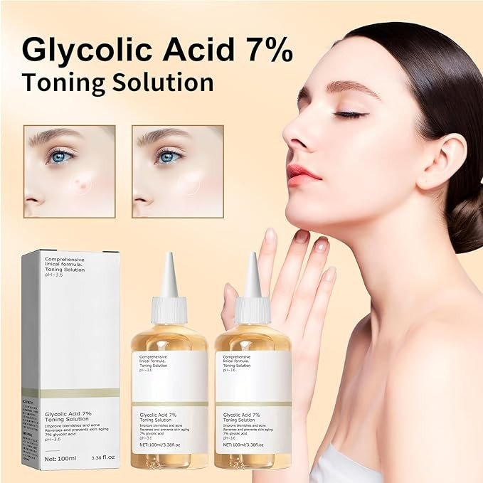 2PCS Ordinary Glycolic Acid 7% Toning Resurfacing Solution,Exfoliate,and Rejuvenate Your Skin, Solution for Blemishes and Acne-100ML