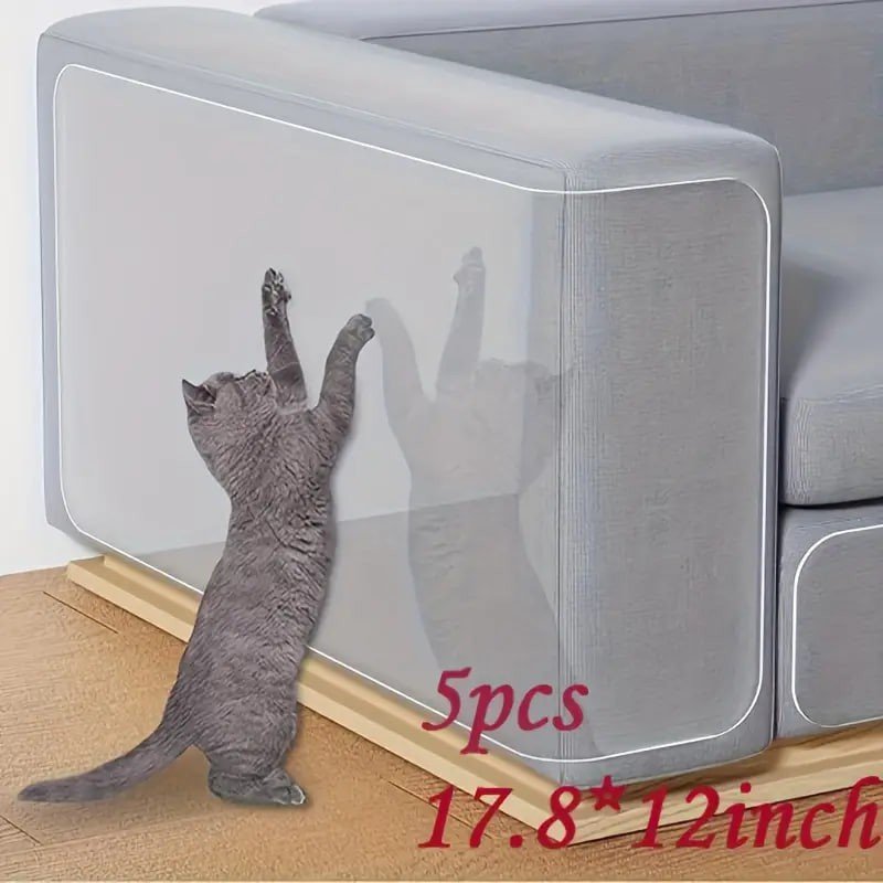 Cat Scratch Deterrent Tape,Cat Couch Protector, Large Double Sided Clear Anti Cats Dogs Scratching Sticky Tape, Can Be Cut Cat Scratch Furniture Protector,Residue Free Protector, 5PACK (17.8x12ins)