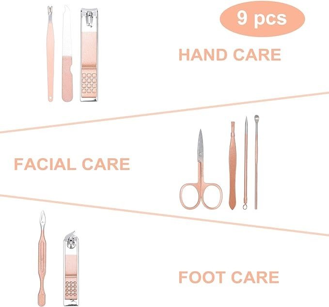 Manicure Set, Personal Care Nail Clipper Kit-9 Pieces, Professional Pedicure Set, Grooming Kit,Gift for Relatives, Friends, Families, Parent, Wife, Girlfriend