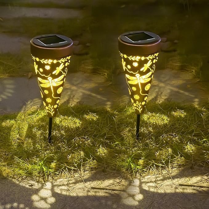 ANYTALK 2 Pack Dragonfly Solar Pathway Lights Outdoor, Waterproof Solar Walkway Lights Garden Decor, Pathway Landscape Lights for Backyard Patio Path Yard Lawn Walkway