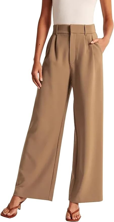 KUNMI Women's Wide Leg Pants Work Business Casual Loose High Waisted Dress Palazzo Flowy Trousers