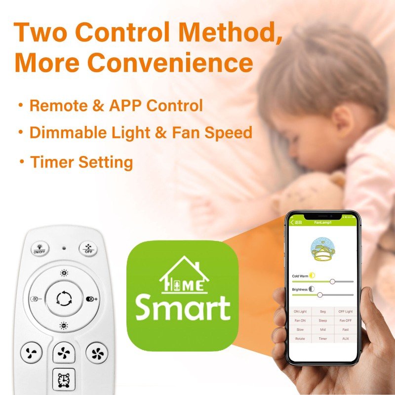 TCFUNDY LED Ceiling Fan with Light Phone APP & Remote Control Ceiling Fan Lamp
