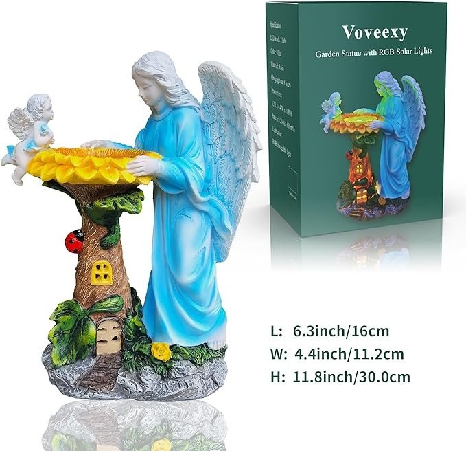 Voveexy Solar Garden Statue, Angel Outdoor Decor with Color Changing Light Garden Figurine Sunflower Outdoor Statue Waterproof Sculpture Lawn Ornament Yard Art for Patio Lawn Housewarming Garden Gift