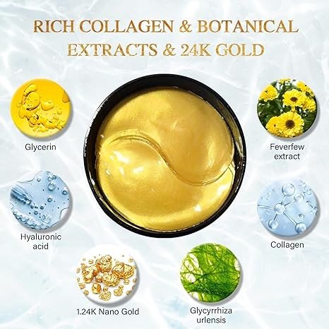 BOLOBRE Under Eye Masks - 24K Gold Under Eye Patches for Puffy Eyes and Dark Circles - Under Eye Treatment, Fine Lines & Puffiness, 30 Pairs Collagen Eye Gel Pads for Personal Care