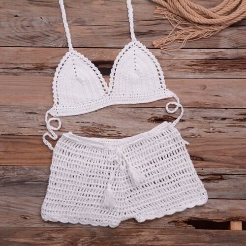 Handmade Crochet Two Piece Set Women's Summer Beach Bikini Sexy Swimsuit Outfit