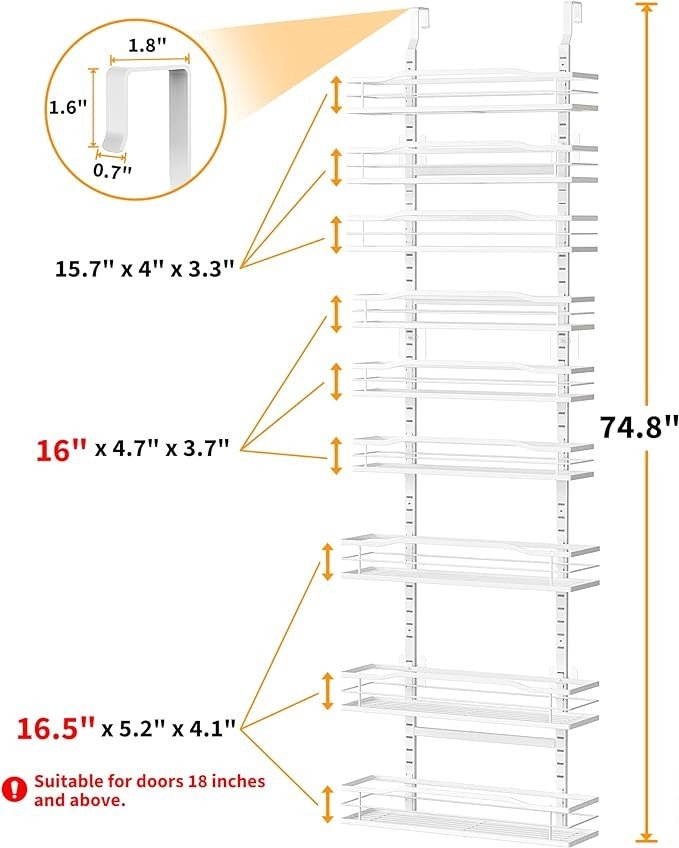 Moforoco White 9-Tier Over The Door Pantry Organizer, Pantry Organization And Storage, Metal Hanging Spice Rack Shelves Door, Home & Kitchen Essentials, Laundry Room Bathroom Organization