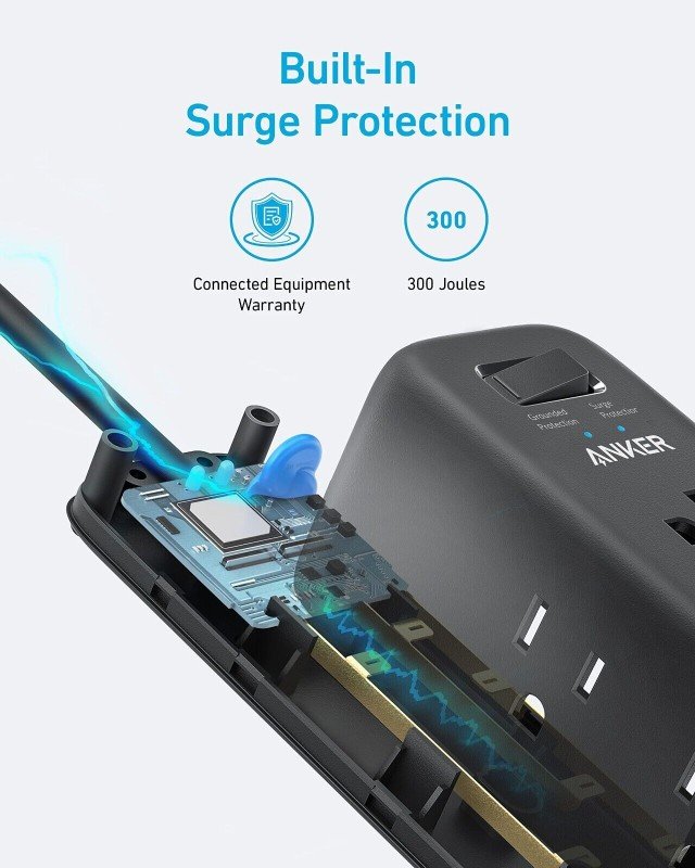 Anker 6 Power Strip Surge Protector w/ 3 USB 5ft Extension Cord for Travel Home