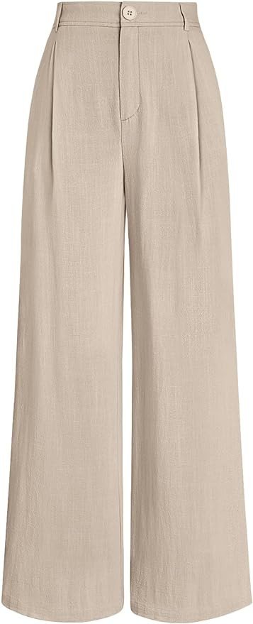 LILLUSORY Linen Dress Pants Women’s Wide Leg Flowy Pants with Pockets