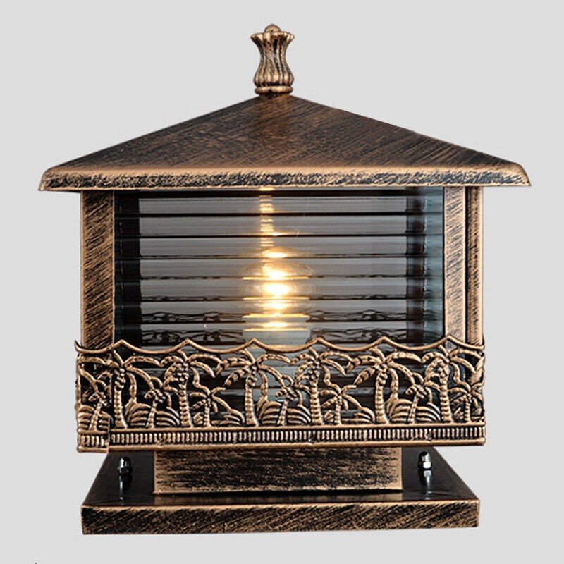 Vintage Pillar Light Garden Yard Gate Post Lamp Glass Lantern Outdoor Lighting