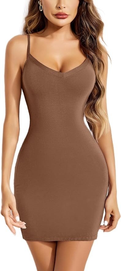 Avidlove Women's Full Slip Adjustable Spaghetti Strap Camisole Mini Dress Casual Deep V Nightgown