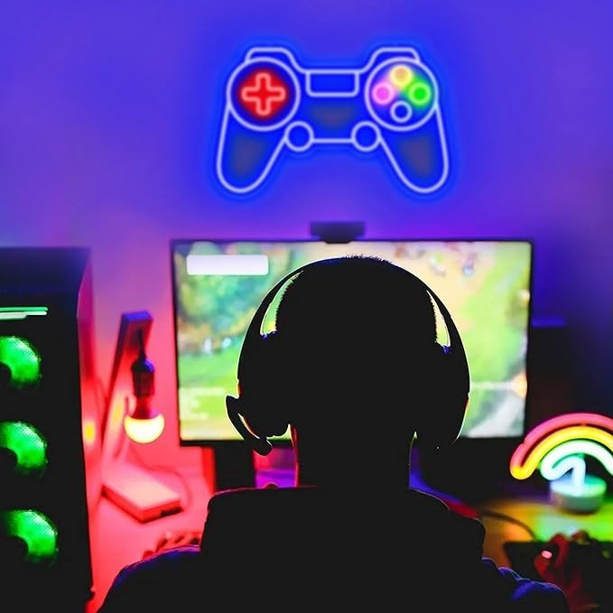 GGK Game Controller Neon Sign for Gamer Room Decor Gamer Gifts for Teen Boys Room Decor Upgraded Gaming Lights Game Console Neon Light Game Room Sign for Bedroom Wall Decor (Gamepad)
