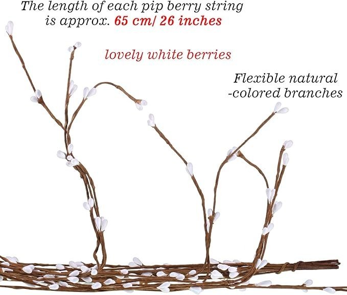 WILLBOND 64 Feet 30 Packs Ply Pip Berry Garland for Christmas Winter Indoor Outdoor Decor Head Wreaths Wedding Crowns (White)