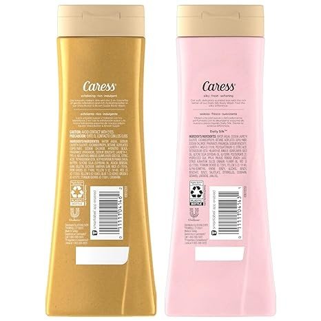 Caress Body Wash Set, Shea Butter & Brown Sugar + Daily Silk White Peach & Orange Blossom Moisturizing Body Wash for Gorgeous, Radiant Skin, Body Soap Liquid Set, 20 Fl Oz (2 Piece Set)