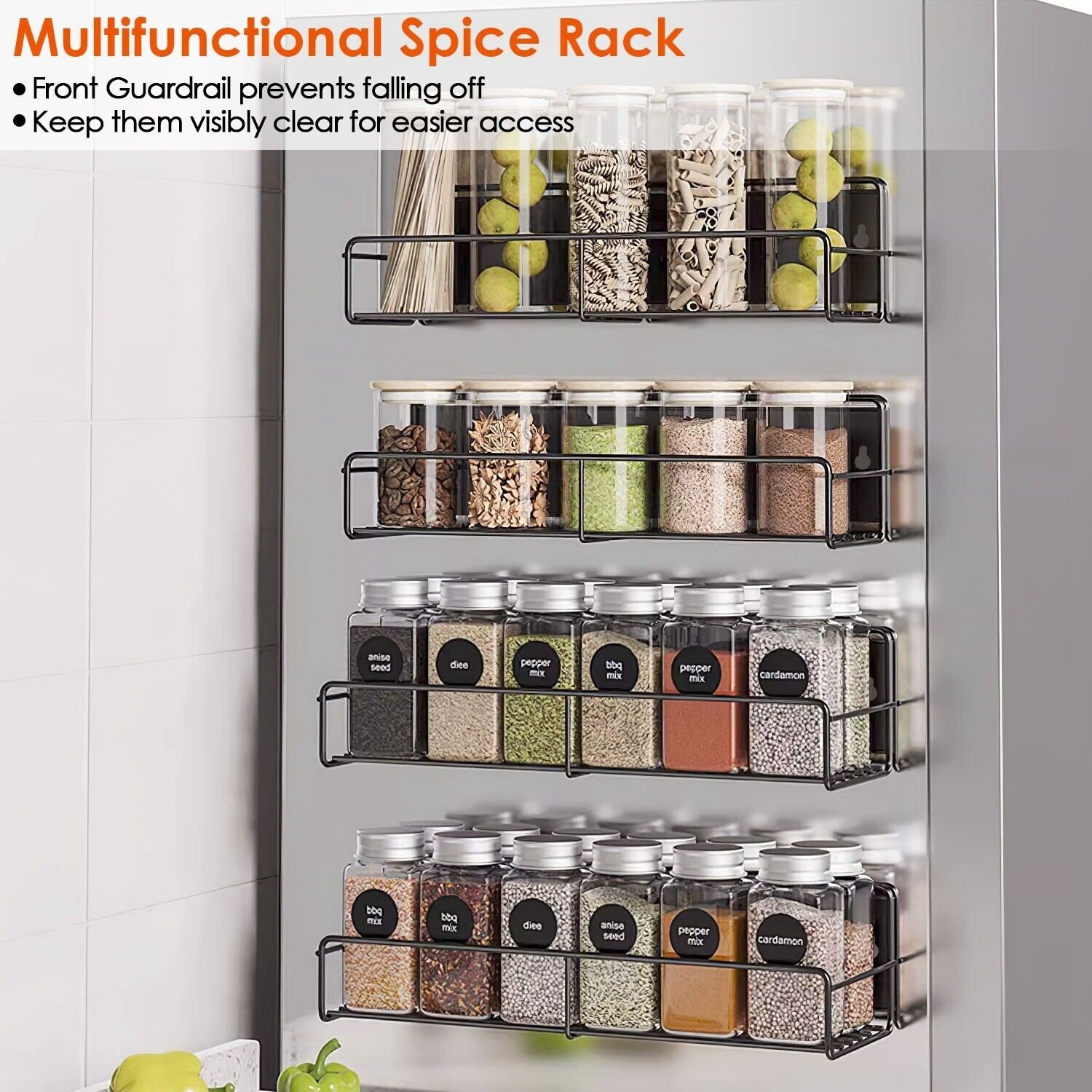 4PC Magnetic Spice Rack Organizer Kitchen Fridge Storage Shelf Wall Shelf Holder