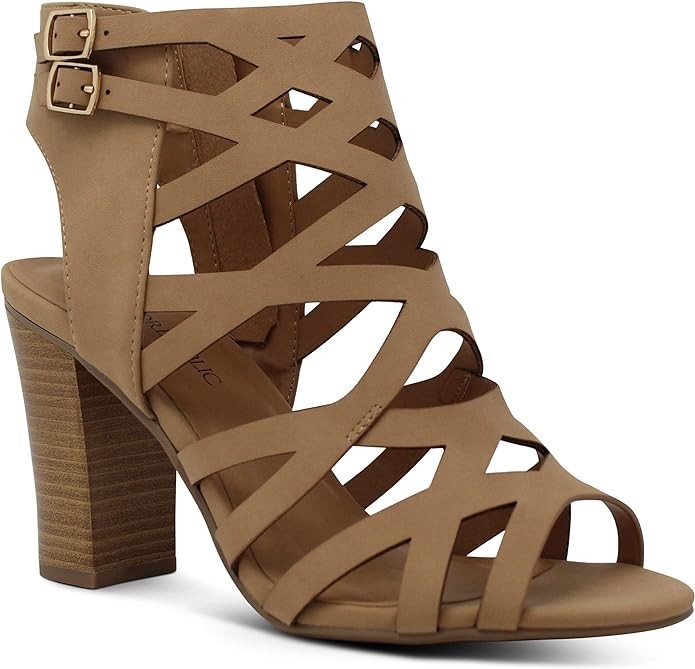 MARCOREPUBLIC Casablanca Women's Open Toe Strappy Laser Cutout Caged Chunky High Heels Dress Sandals