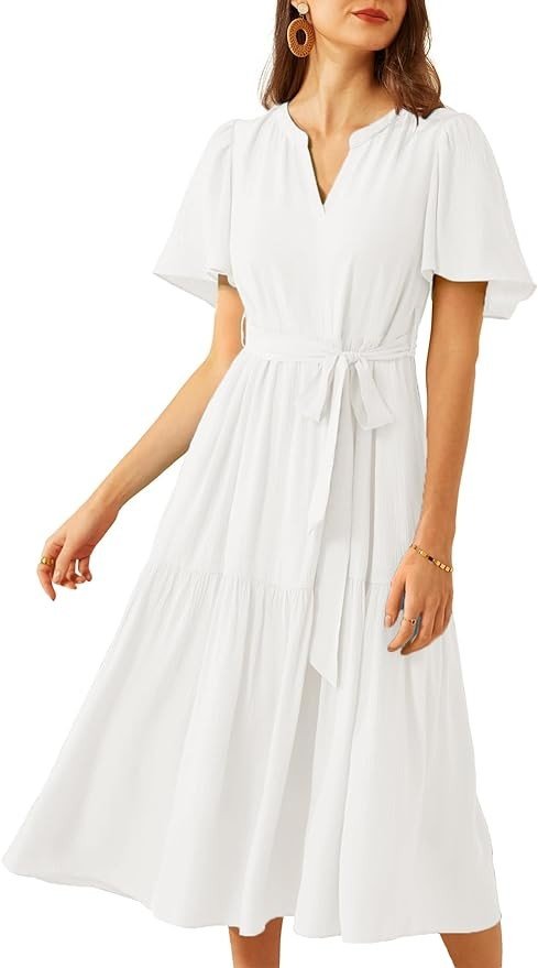 GRACE KARIN 2024 Women's Causal Summer A Line Dresses Flying Sleeves Maxi Ruffles Dress