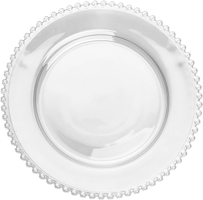 WOLFF - Set of 4 Pearl Beaded Crystal Charger Plates - Hosting Adornment, Dinner Accessories, Decorative Dish, Crystal Kitchen Utensils Set - Luxury Glasswear, Dish Set - Clear, 12.6 inches