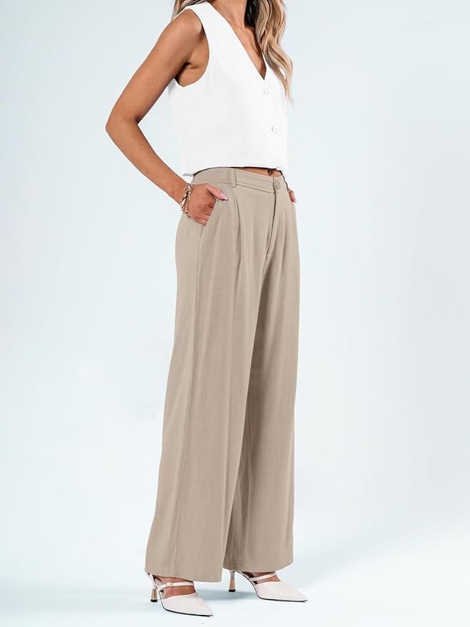 LILLUSORY Linen Dress Pants Women’s Wide Leg Flowy Pants with Pockets