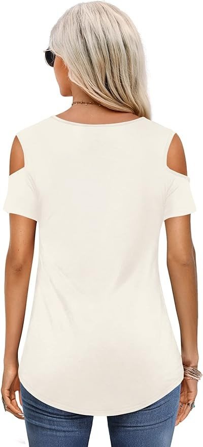Amoretu Womens Short/Long Sleeve Cold Shoulder Basic Tee Tops Shirts